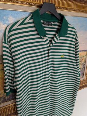 Masters Collection Green & White Striped Polo with Embroidered Logo